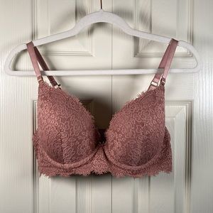 🍉 Aerie Real Power Plunge rose gold blush colour bra size 36D EUC underwire lace